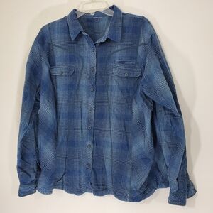 Columbia Blue Plaid 100% Cotton Shirt, Size Extra Large